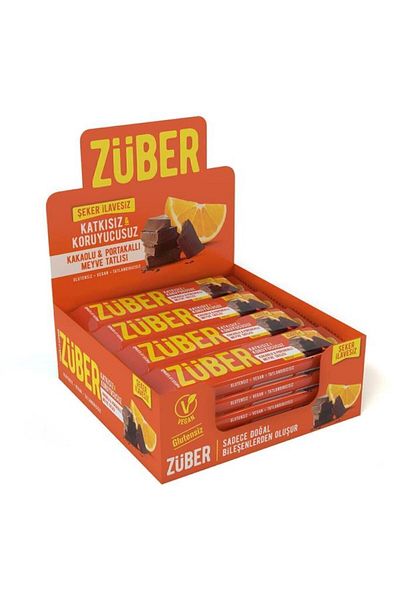 Züber 40 Gr Fruit Bar - Cocoa and Orange, 12 Pieces