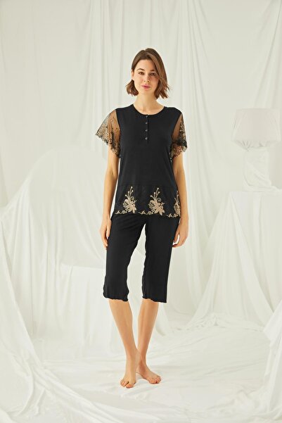 MONAMİSE Set Capri cu dantelă brodată și cu nasturi în față