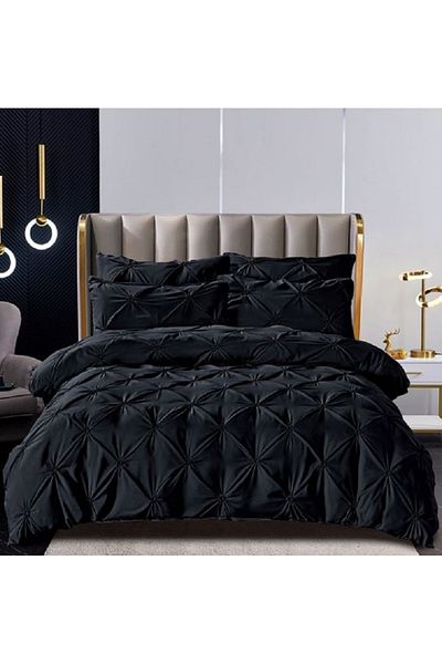 JOJO Double bed linen, Cotton with Pleats, 6 pieces, 230x250cm, Jojo Home, Black