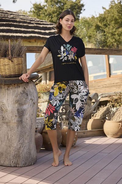 MONAMİSE Set Capri cu model de frunze și imprimeu „o Segredo E Se Permitir Florescer”.