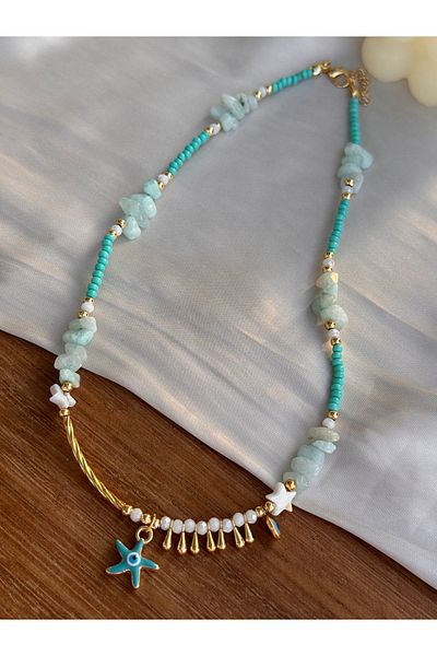 Miliva Evil Eye Beaded Starfish Necklace |   Bead Necklace |   Summer Necklace