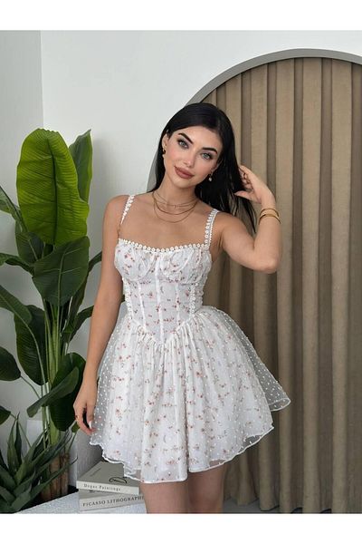 Julidress Μίνι Σχέδιο Πριγκίπισσα Τούλι Φόρεμα με λεπτομέρεια δαντέλας με λουλουδάτο μοτίβο