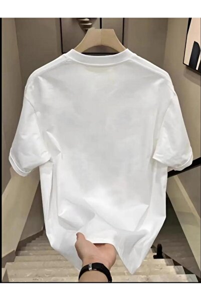 SELENA BUTİK Unisex Μπλουζάκι με στρογγυλή λαιμόκοψη από λευκό βαμβάκι