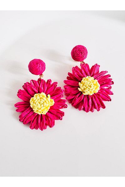 DEVİ fashion Wicker Pink Daisy Flower Earrings 6 cm