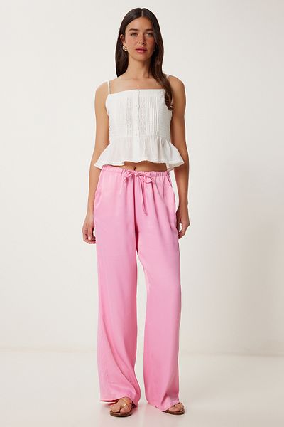 Lovelyİstanbul Flowing Satin Trousers Pink Lns0027