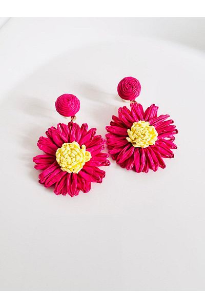 DEVİ fashion Wicker Pink Daisy Flower Earrings 6 cm