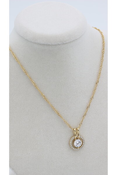 XUPING JEWELRY Stil Incisi 14 Ayar Altın Kaplama, Yuvarlak Zirkon Taşlı Zincirli Kolye