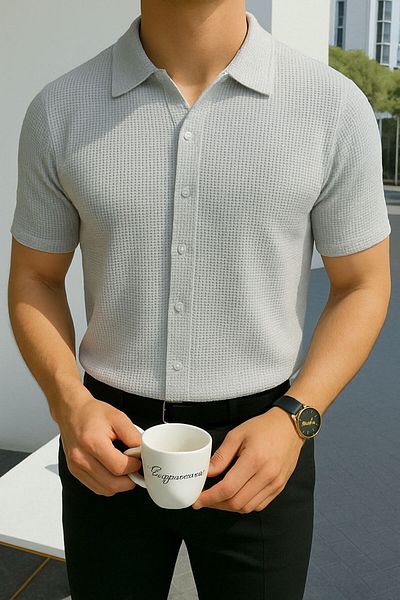 LC Waikiki 100% Cotton New Season Short Sleeve Men's Buttoned Premium Shirt - Non-Ironing
