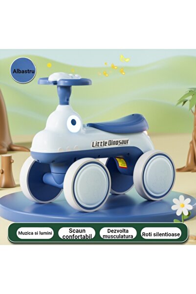 dalip Children's Balance Bike, 4 Wheels, BPA-Free Plastic, Music & Lights, Dinosaur Model, Blue (50