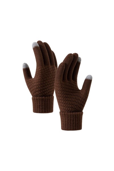 Flippy Women's Touchscreen Gloves, Acrylic Knit, Elastic Cuff, Fleece Lined, One Size, Brown