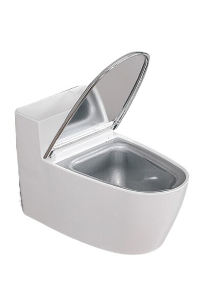 Flippy Flippy Creative Ashtray, Toilet Shape, Silver Lid, 12.5 x 9.8 x 8.4 cm, Silver