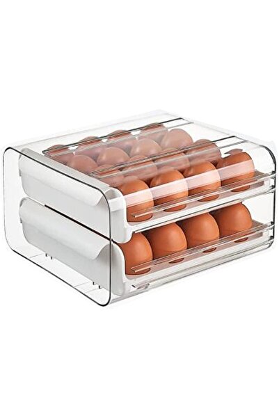 Flippy Egg Holder, Double Layer, 32-Egg Capacity, 23.5x21.5 cm, Plastic, White