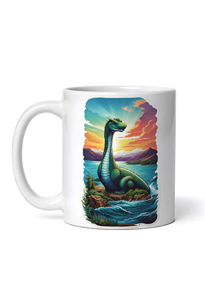 OEM Cană albă personalizată, Monstrul din Loch Ness la amurg, Inovatix®. 330 ml