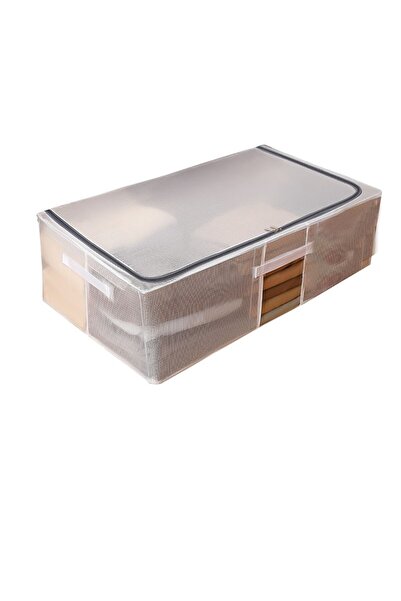 Flippy Storage Box, Flippy, Mesh and Side Handles, Foldable, Two-Way Zipper, 80 x 47 x 24 cm, Transparent