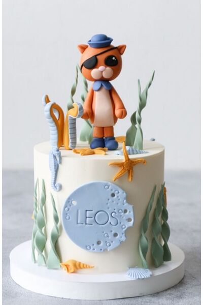 Maket Atelier Şeker Hamurundan Deniz Temalı Pasta Süsü - Özel Tasarım Kedi Figürü