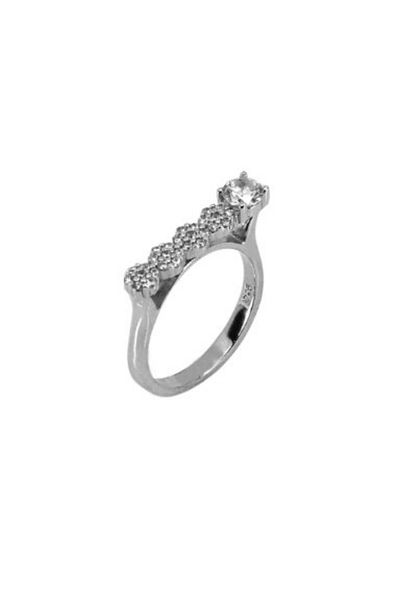 OEM Rhodium-plated 925 Silver ring with Zirconia, straight shape at the top, size 5