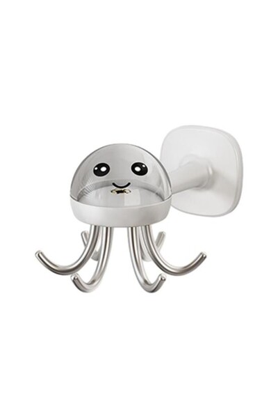 Flippy Cârlig de perete, model caracatiță, adeziv, 10 x 8,5 cm, 6 brațe, alb