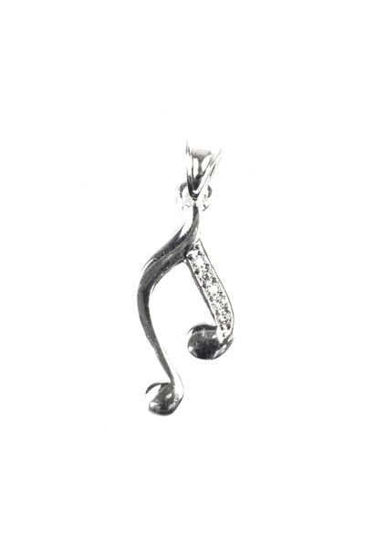 Bibilel Pandantiv Notă Muzicală cu Pietre, Argint 925, 2 x 1 cm