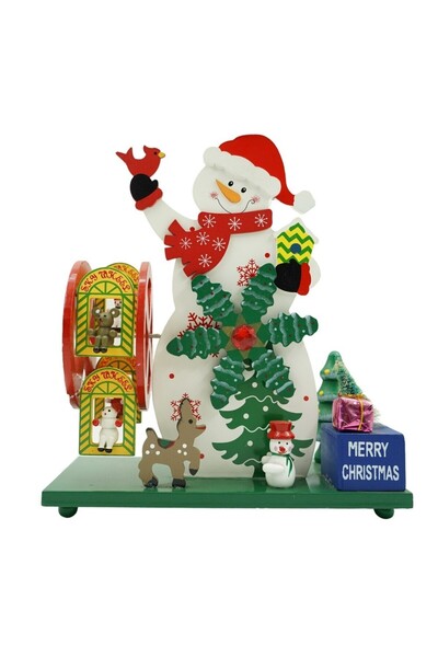 Flippy Christmas Music Box, Snowman, Multicolor, Wooden, 21.5 cm x 24.5 cm, Interior,