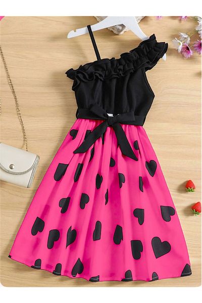 güneştepe Girl Child Heart Summer Dress Strap Girl Dress Evening Dress Ruffle Collar Dress