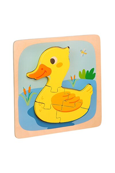 Teo Puzzle Montessori din Lemn pentru Copii, , 3D, 0-3 Ani, Model Ratusca, Educativ, Intuitiv, Creativ,