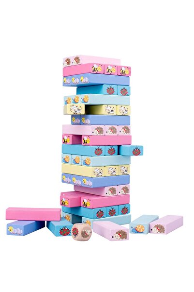 Flippy Wooden Board Game for Kids - Jenga Stack Blocks with Dice, 51 Pieces, 24.5x18x5 cm, Multicolo