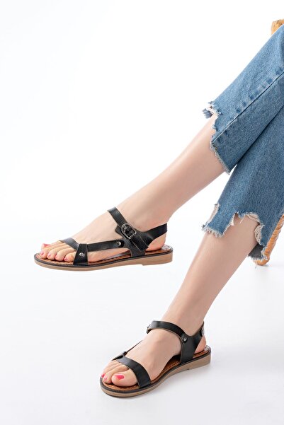 Budi صندل نسائي من الجلد الطبيعي باللون الأسود من طراز توريجا 205-090