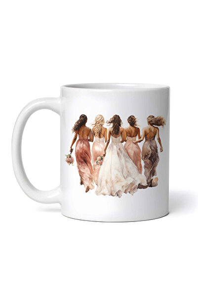 OEM Εξατομικευμένη Λευκή Κούπα, Νύφη και Παράνυμφος σε Ροζ και Μπεζ Φορέματα,...