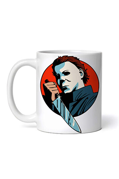 OEM Cană albă personalizată, Michael Myers cu cuțitul în mână, Inovatix®. 330 ml