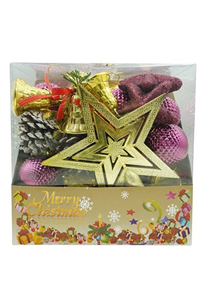 Bibilel Set of 50 globe Christmas tree ornaments, red/gold, plastic, glitter finish