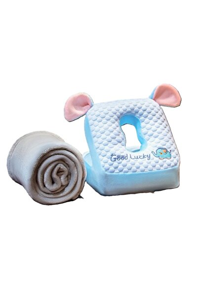 Flippy Set pătură și pernă din spumă 2 în 1, model elefant, albastru, 1 x 1,7 m, 30x35x30 cm