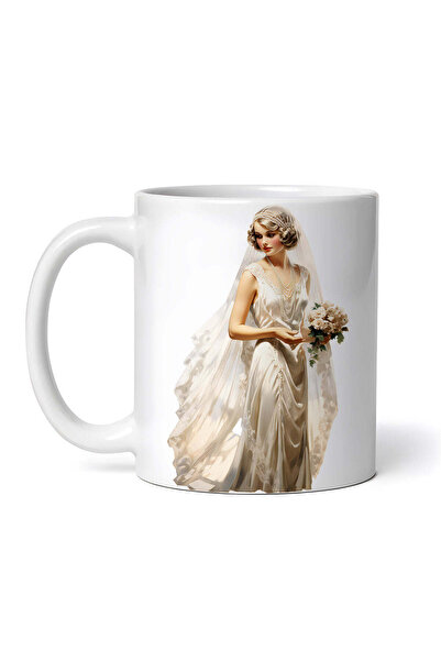 OEM Cană albă personalizată, Mireasă cu trandafiri albi, INOVATIX®. 330ml