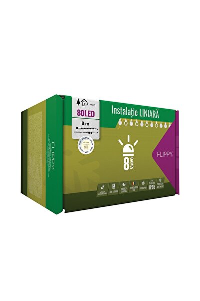 Flippy Lumini de Crăciun profesionale pentru exterior IP65, 8 m, 80 LED-uri mari, alb cald, interconectabile, 6,5 m