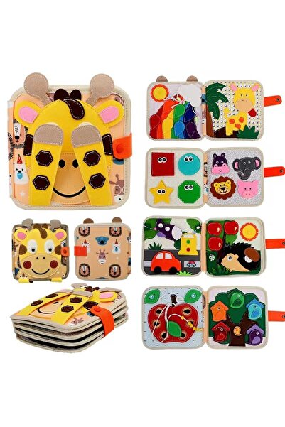 Flippy Carte senzorială educațională Montessori 7 în 1, rabatabilă, elemente detașabile, model girafă, 21x21x8 cm, Br