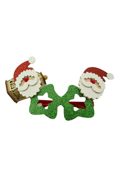 Flippy Christmas Party Glasses, Star Pattern with Santa Claus, Green, Plastic and Polyester,