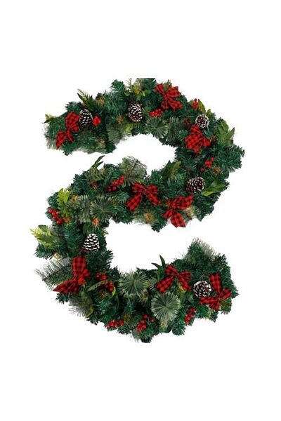 Teo Decorative Christmas garland with red bows and fir cones, , 2.70 m, Green