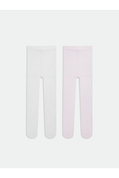LC Waikiki Plain Baby Girl Pantyhose with Elastic Waist, Pack of 2