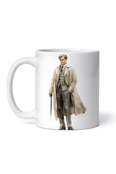 OEM Cană albă personalizată, stil victorian, bărbat la modă în costum gri, In...