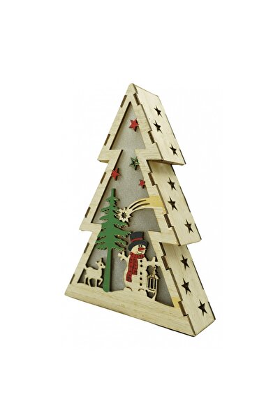 Flippy Φωτεινή διακόσμηση, Χριστουγεννιάτικο δέντρο με χιονάνθρωπο, Καφέ, Μ: 14 εκ., Π: 5 εκ., Υ: 20 εκ., Ξύλο,
