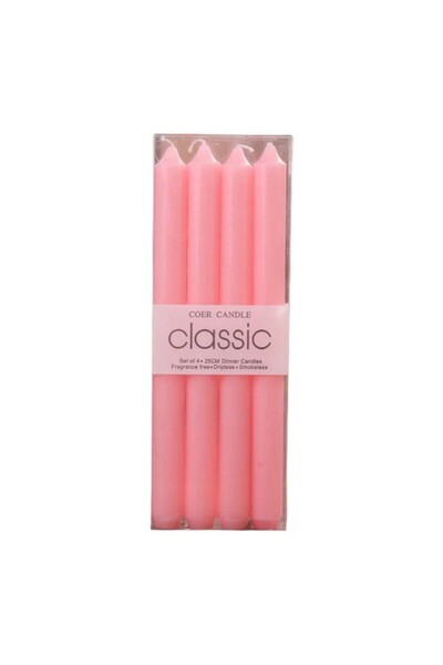 Flippy Set of 4 Table Candles, Odorless & Smokeless, Paraffin, 2.2 x 25 cm, Pink