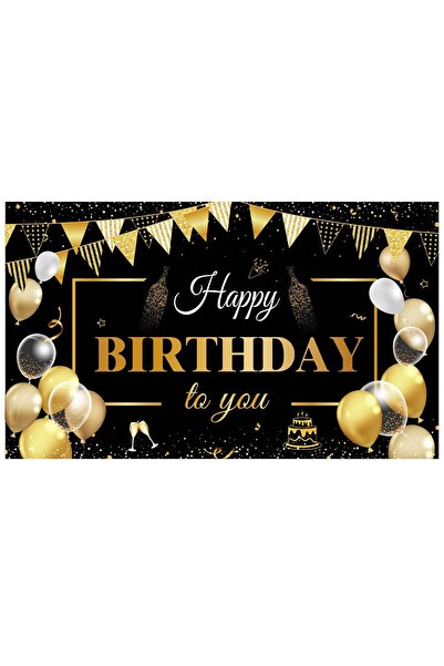 Flippy Photo Backdrop Banner, Canvas, 'Happy Birthday to You', 185 x 110 cm, Black/Gold