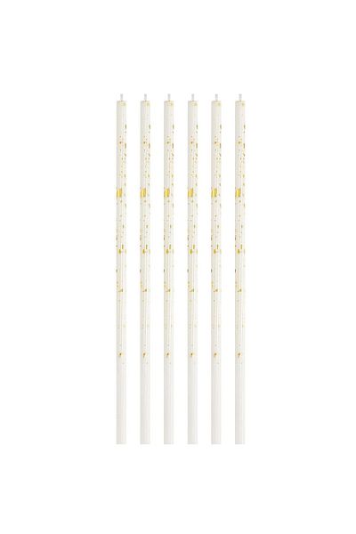 OEM Set of 6 Long Paraffin Candles, 10 x 0.5 cm, Happy Birthday, White/Gold