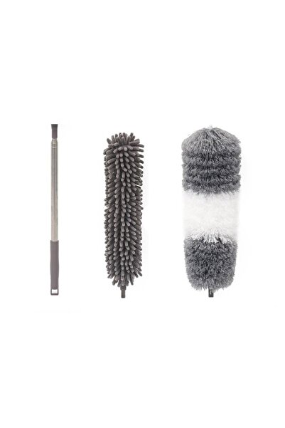 Flippy Microfiber Cleaning Mop, 2 Removable Heads, Extendable Handle, Gray