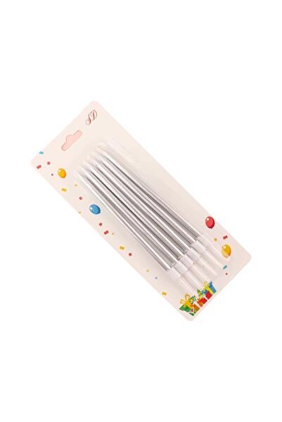 OEM Σετ 6 κεριών για τούρτα παραφίνης, 11 x 0,4 cm, ασημί γυαλιστερό