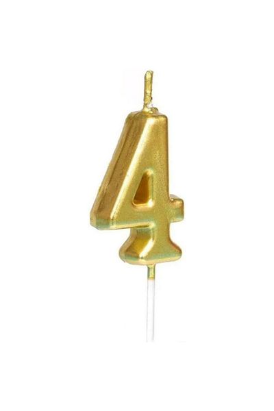 OEM Cake Candle, Number 4 Model, Party, 4.5 x 2.5 cm, Paraffin, Gold