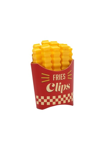 Flippy Set of 12 Sealing Clips for Food Bags & Spices, Magnetic Holder, French Fries Design, Plastic