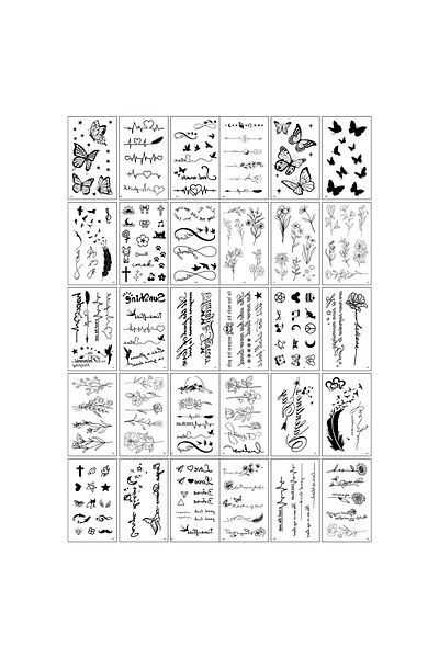 Teo Set 30 Tatuaje Temporare, , pe Baza de Apa, Model 5, Negru