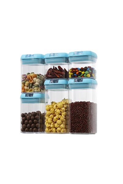 Flippy Set of 6 Food Storage Containers – 2×500ml, 2×800ml, 2×1200ml, Blue Lids, PP+PET, Airtig