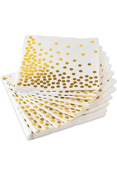 Flippy Set 20 de Servetele de Masa, Flippy, Imprimeu cu Buline Aurii, din Hartie, 17 x 17 cm, Alb