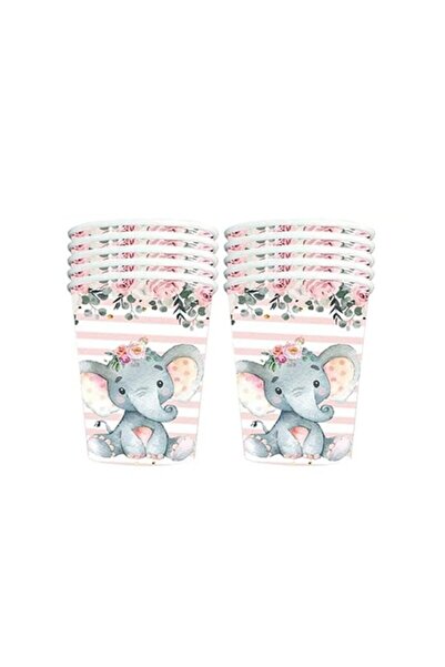 Teo Set 10 Pahare, , Imprimeu Elefant, din Carton, 7.5 x 8.5 cm, Roz